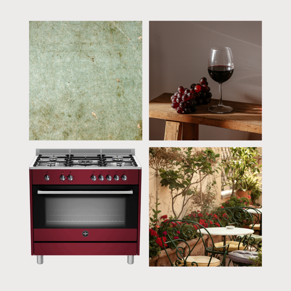 RUSTICA 90CM GAS HOB, ELECTRIC OVEN, ELECTRIC GRILL BURGUNDY